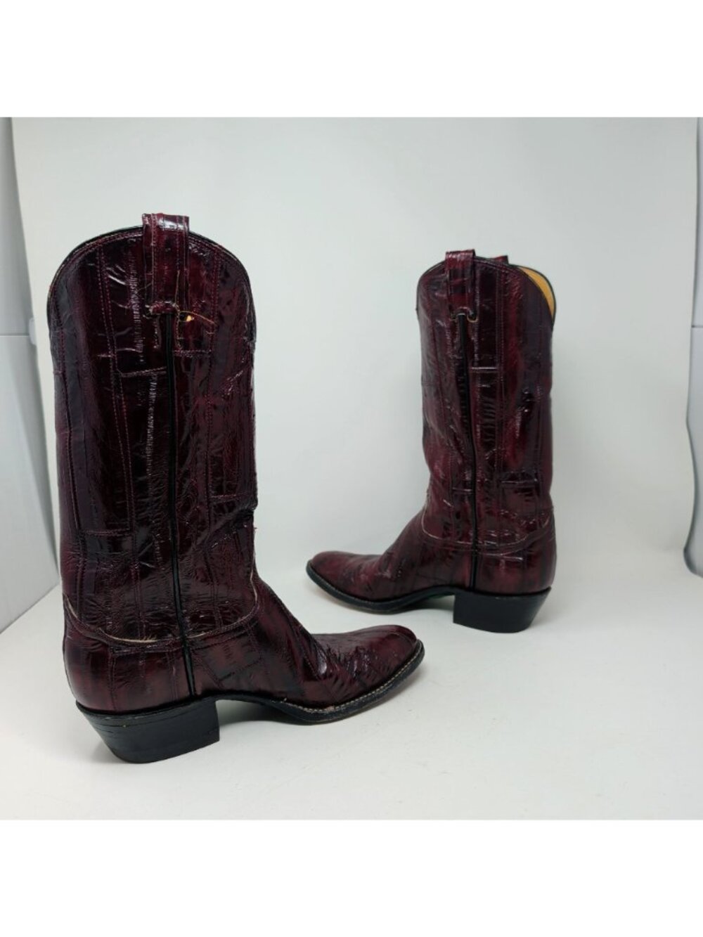 Vintage Tony Lama Boots 7.5 Red Eel Leather Western - Picture 6 of 10